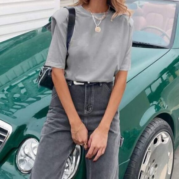 Padded Shoulder Top - Gray - Picture 3 of 12